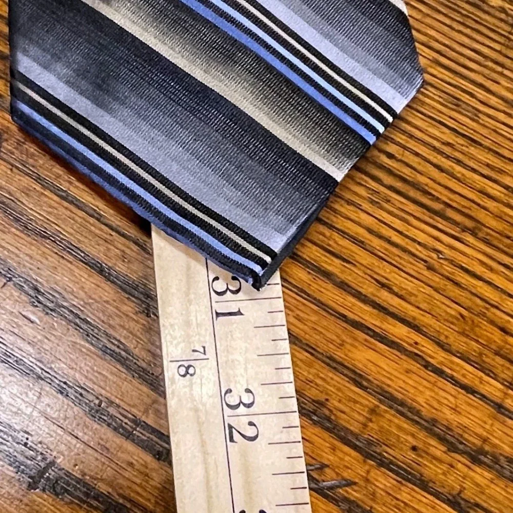Joseph Feiss International Silk‎ Tie Striped Gray Blue Tan Men's Repp Necktie